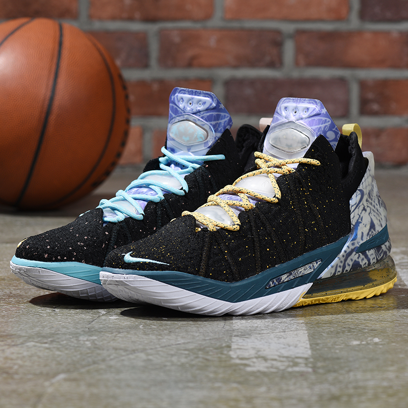 Nike LeBron 18 Black Grey Yellow Blue Shoes